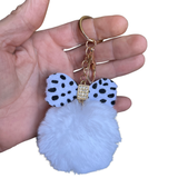 Sleutelhanger Pom Strik Strass Tas Keychain Wit 