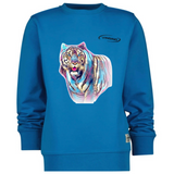 Tijger Art Full Color Strijk Applicatie op een blauwe sweater