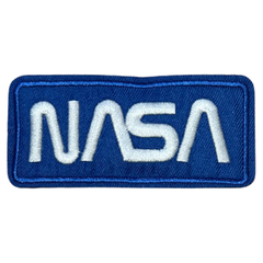 Nasa-Text-Emblem zum Aufbügeln, Blau und Weiß