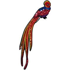 Rot-gelber Paillette-Paradiesvogel-Emblem-Aufnäher XXL zum Aufbügeln 1.