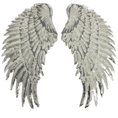 Flügel-Paillette XXL-Emblem-Patch-Set zum Aufbügeln, Silber