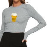 Bier Bierglas Biertje Full Color Strijk Applicatie Small op een grijze longsleeve