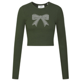 De grootste strik van de Strik Strikken Bow Strass Strijk Applicatie op een groene longsleeve