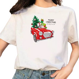 Kerst Merry Christmas Happy New Year Strijk Applicatie op een wit t-shirt