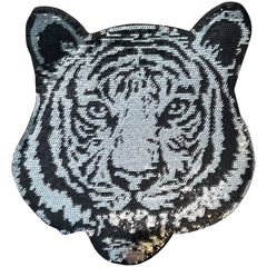 Tiger-Pailletten-Emblem-Aufnäher zum Aufbügeln, Silber