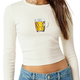 Bier Bierpull Bierglas Full Color Strijk Applicatie Smal op een witte longsleeve