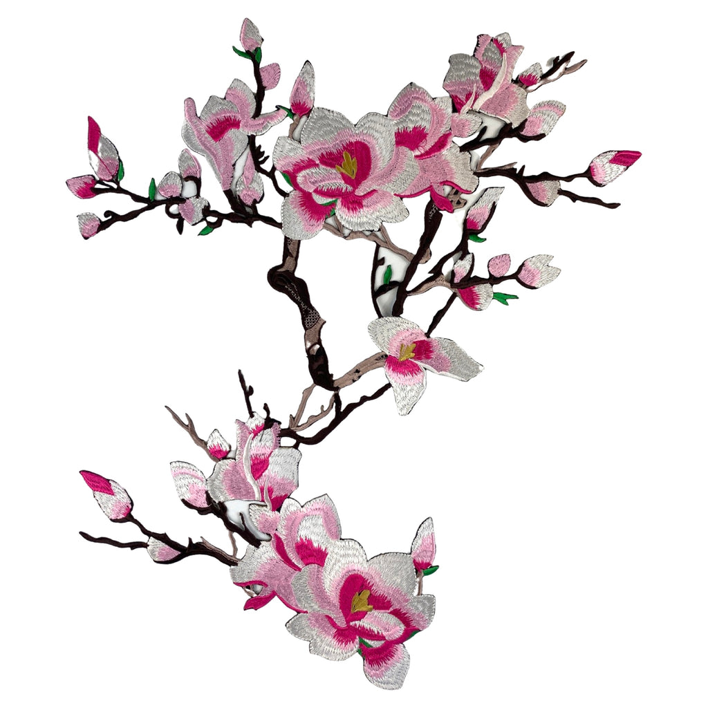 Magnolia Bloesem Tak XXL Strijk Embleem Patch Roze