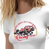 Formule 1 Grand Prix No 1 Champion Racing Team Strijk Applicatie Large op een wit shirtje