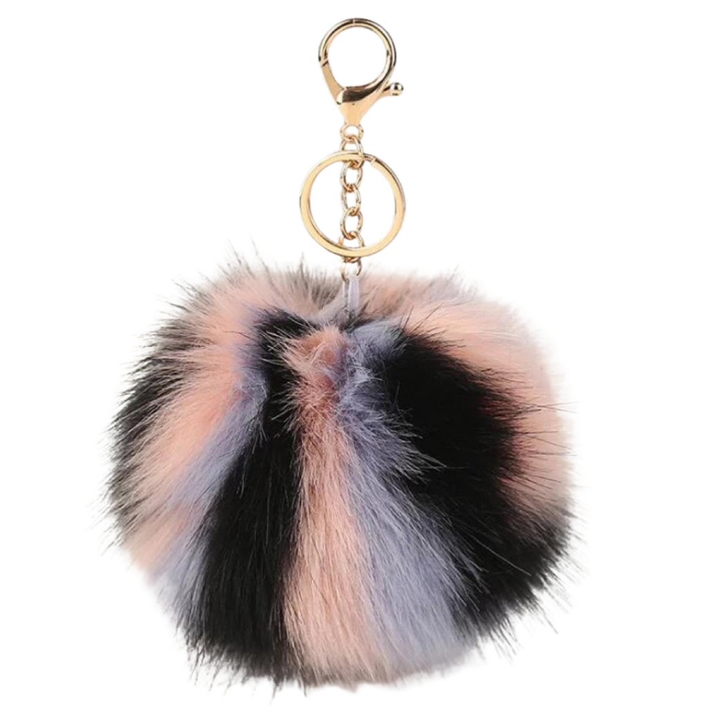 Sleutelhanger Pom Fluffy Tas Keychain Zwart Paars Zalm Roze