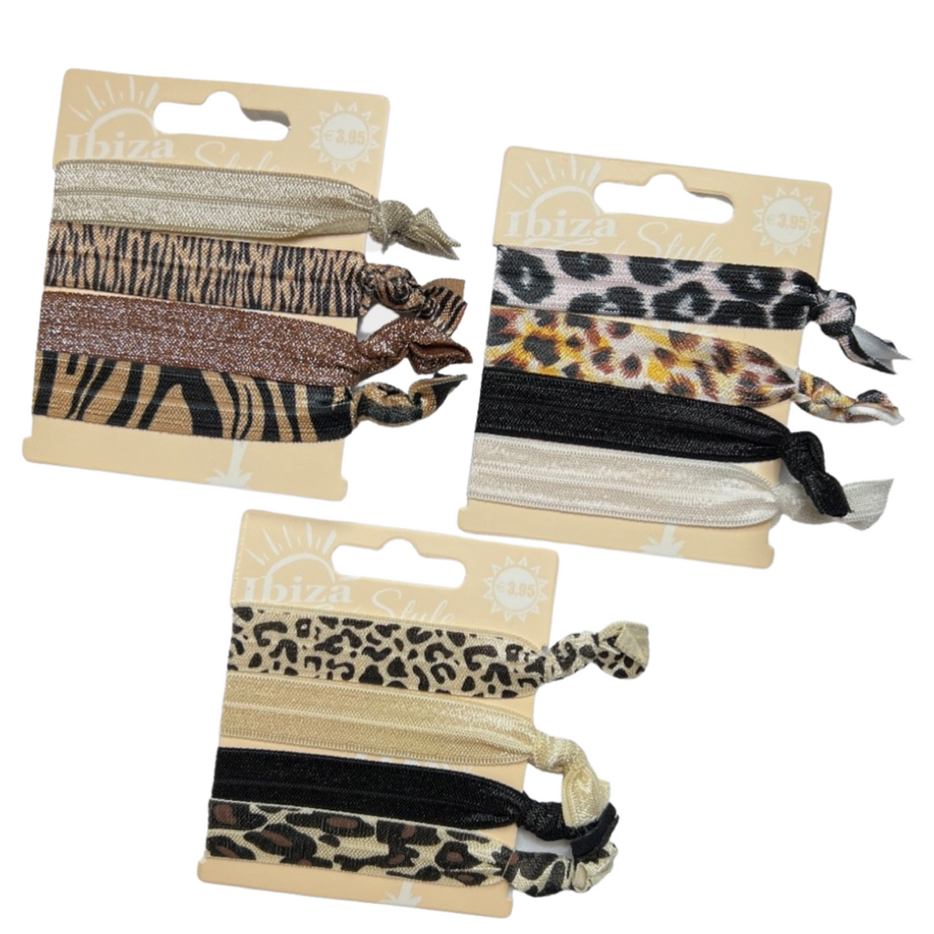 Ibiza Style Haar Armband Elastieken Drie Kaartjes Dieren Print