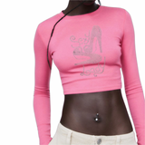 Pump Naaldhak Sexy Lady Tekst Strass Applicatie op een korte roze longsleeve