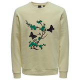 Bloesem Bloemen Vlinder Strijk Embleem Patch Set Groen op een lichtgroen sweater