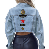 Fashion Army Strijk Embleem Patch Set op de rugzijde van een spijkerjasje