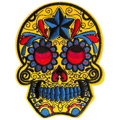 Zuckerschädel-Emblem-Aufnäher zum Aufbügeln, Gelb