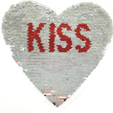 Reversible Paillette Hart Met Kiss Tekst En Rode Mond XXL Op Naai Patch